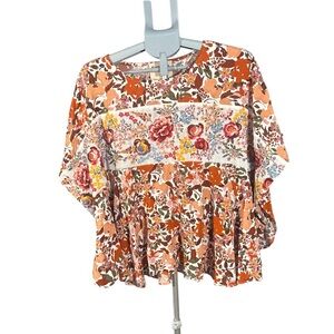 Savanna Jane Floral Peasant Tunic in Rust and Cream